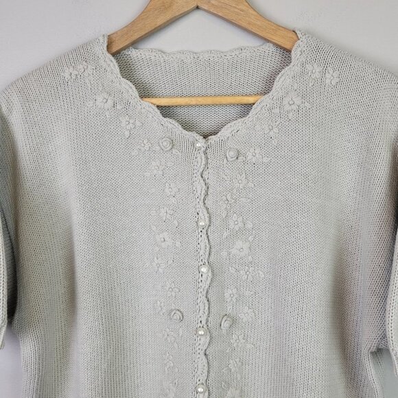 KNIT button up short sleeve embroidered cardigan sweater top M - Picture 2 of 10